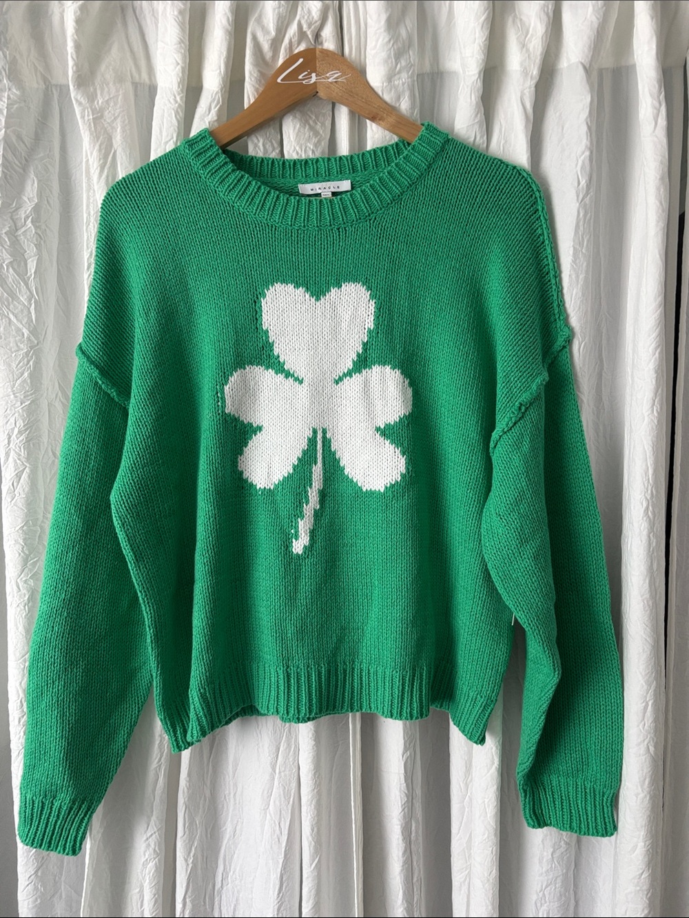 Miracle Green Crewneck Sweater with White Clover